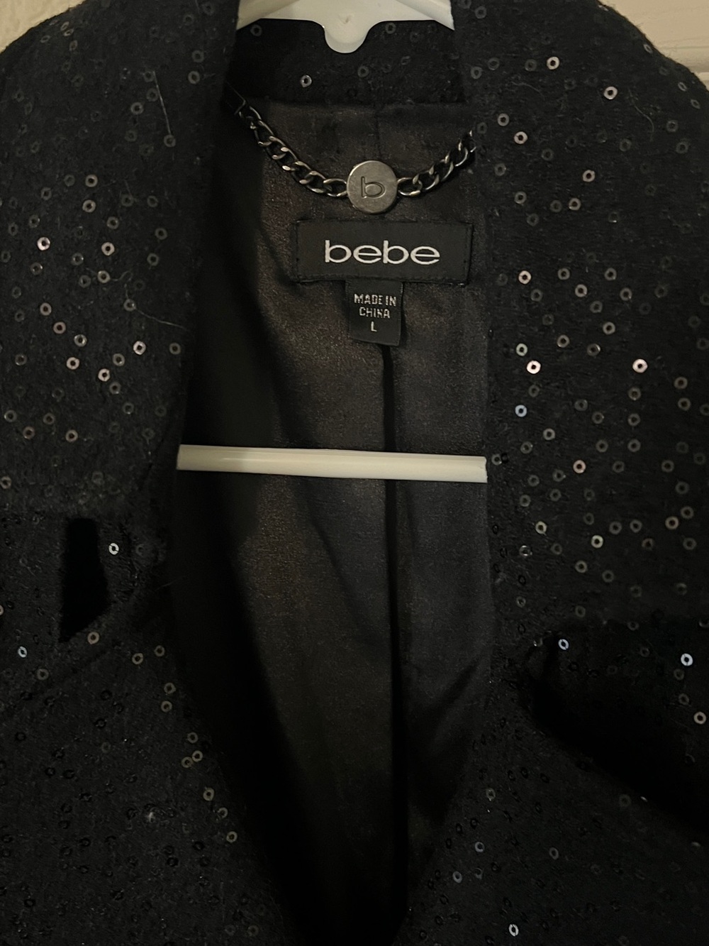 Vintage Bebe Black Sequin-Embellished Trench Coat - Picture 2 of 5